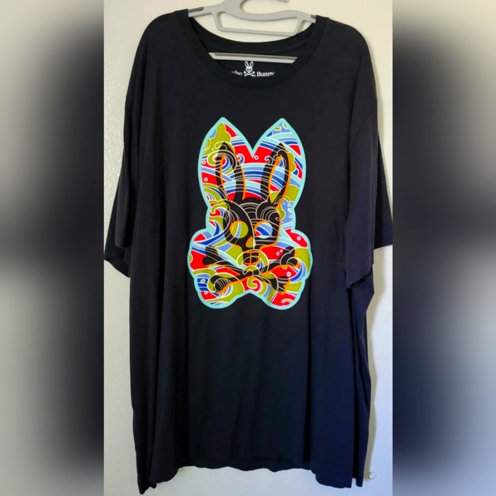 PSYCHO BUNNY Men's Premium T-Shirt (4XL BIG and TALL) Navy Blue Tshirt